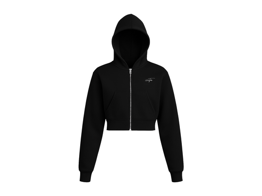 Cropped Zipped Hoodie - Black