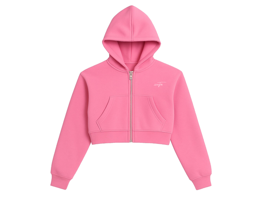 Cropped Zipped Hoodie - Pink